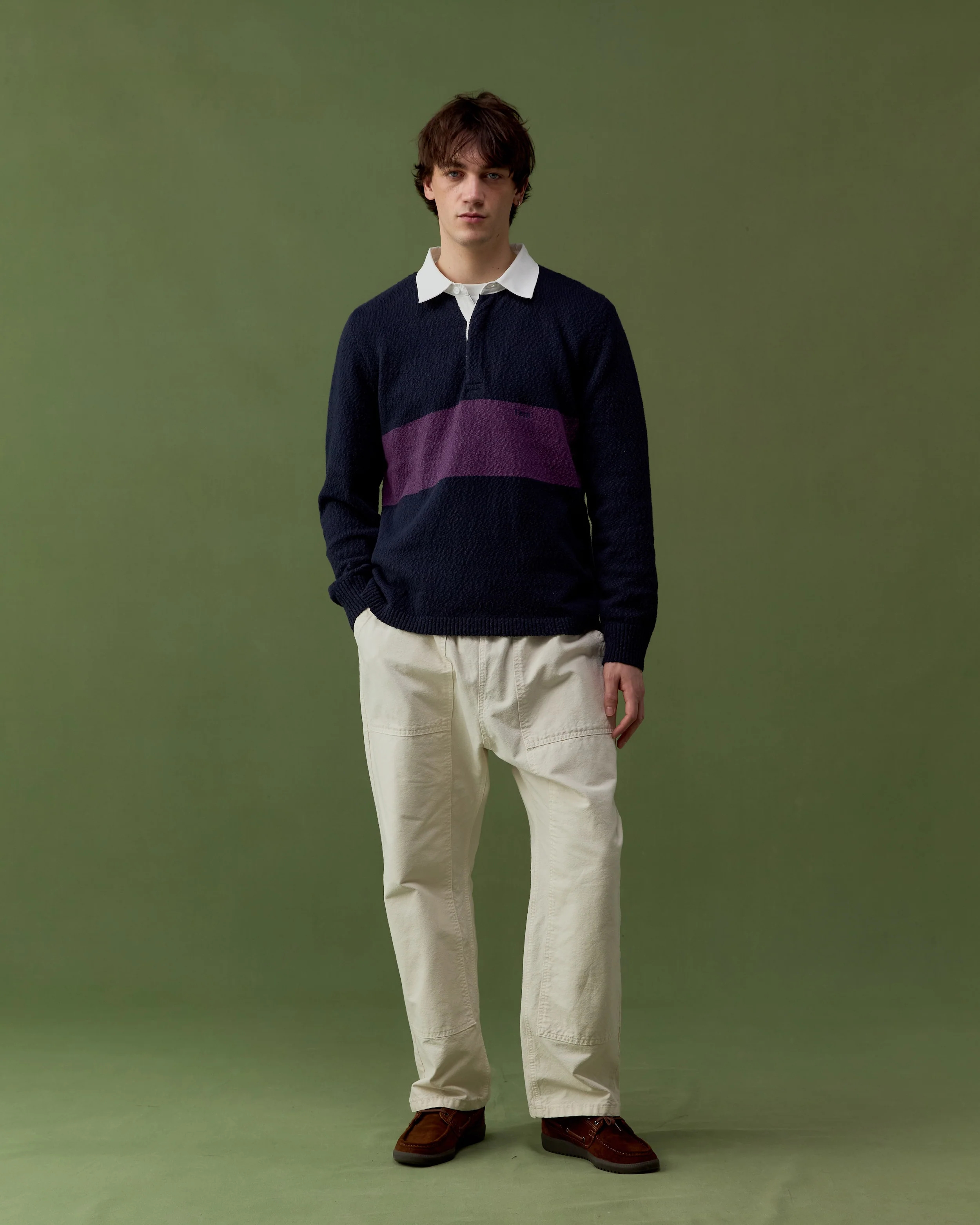Slub Rugby Shirt - Navy - Image 4